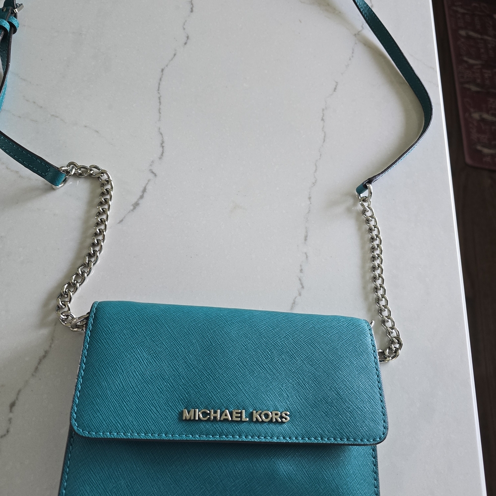 Michael Kors Blue Crossbody Bag with Silver Chain Strap